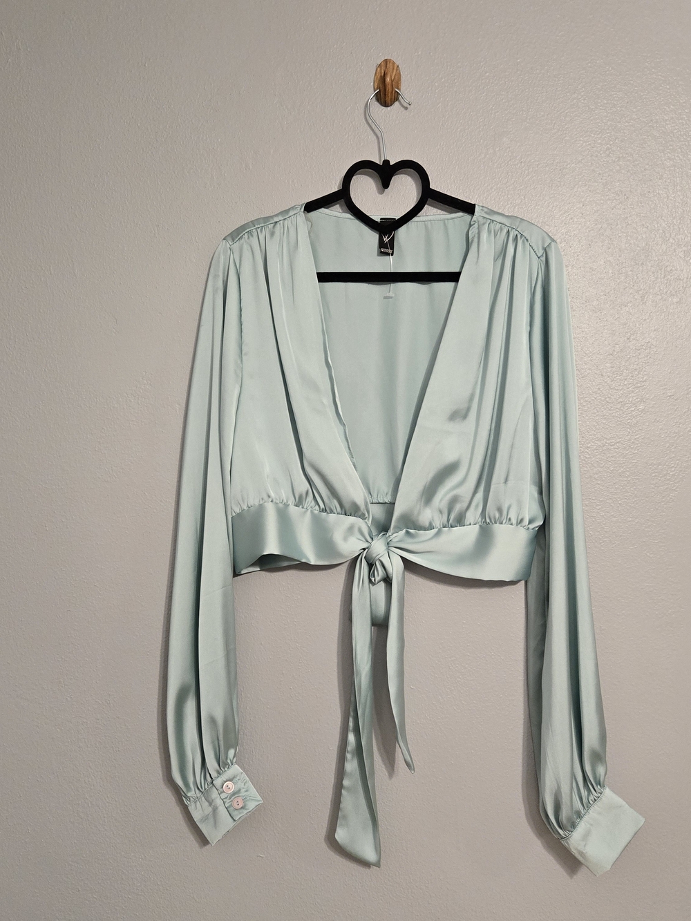 Satin Tie-Front Crop Top in Pale Mint